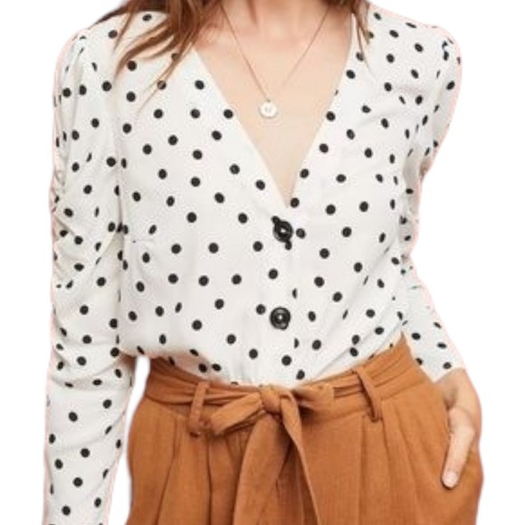 Maeve Tops - Maeve Anthropolgie Jordain White and Black Polka Dot Button Front Blouse Sz XL